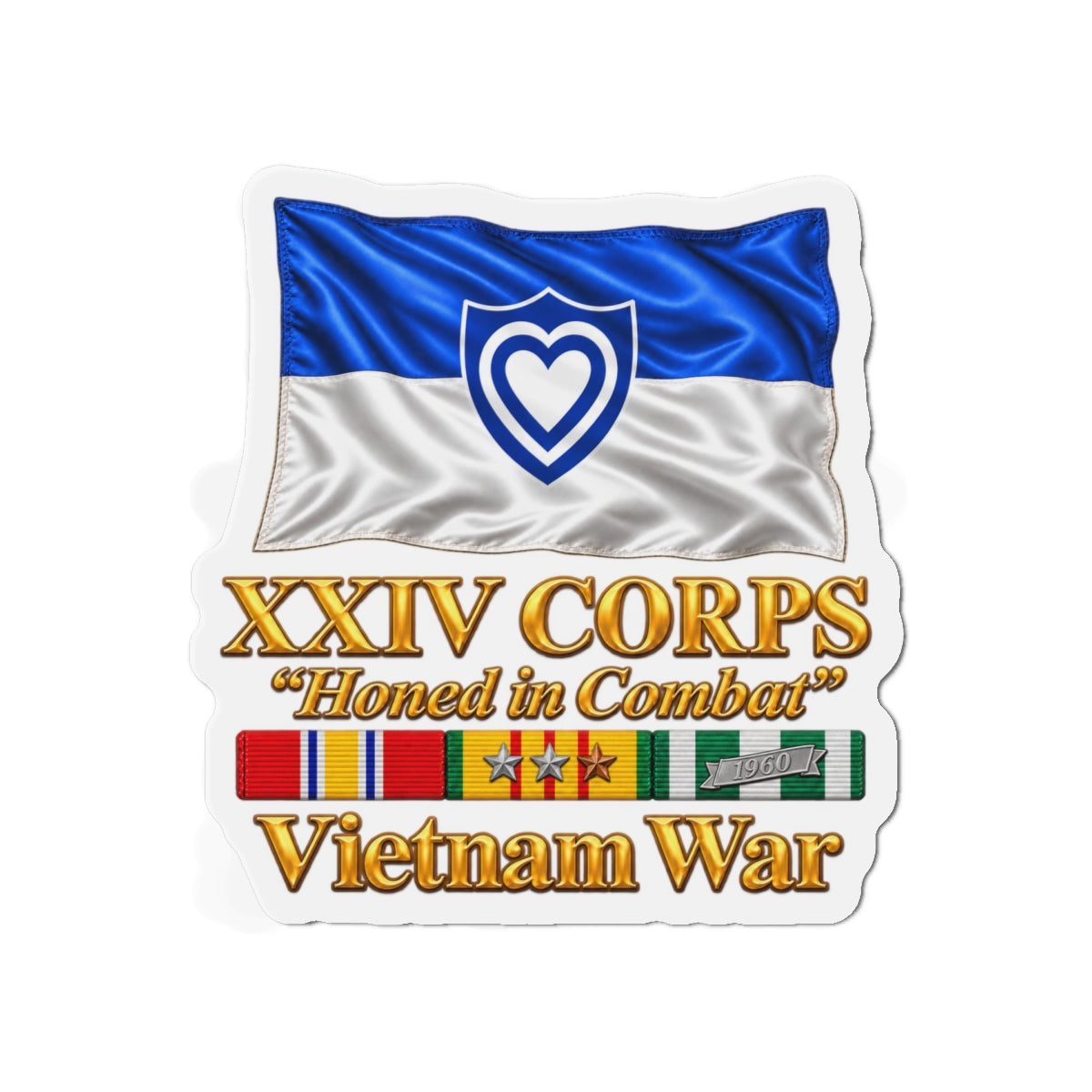 Die-Cut Magnets — Army - XXIV Corps Flag - Waving - Ribbons - Vietnam War - 3D - Transparent