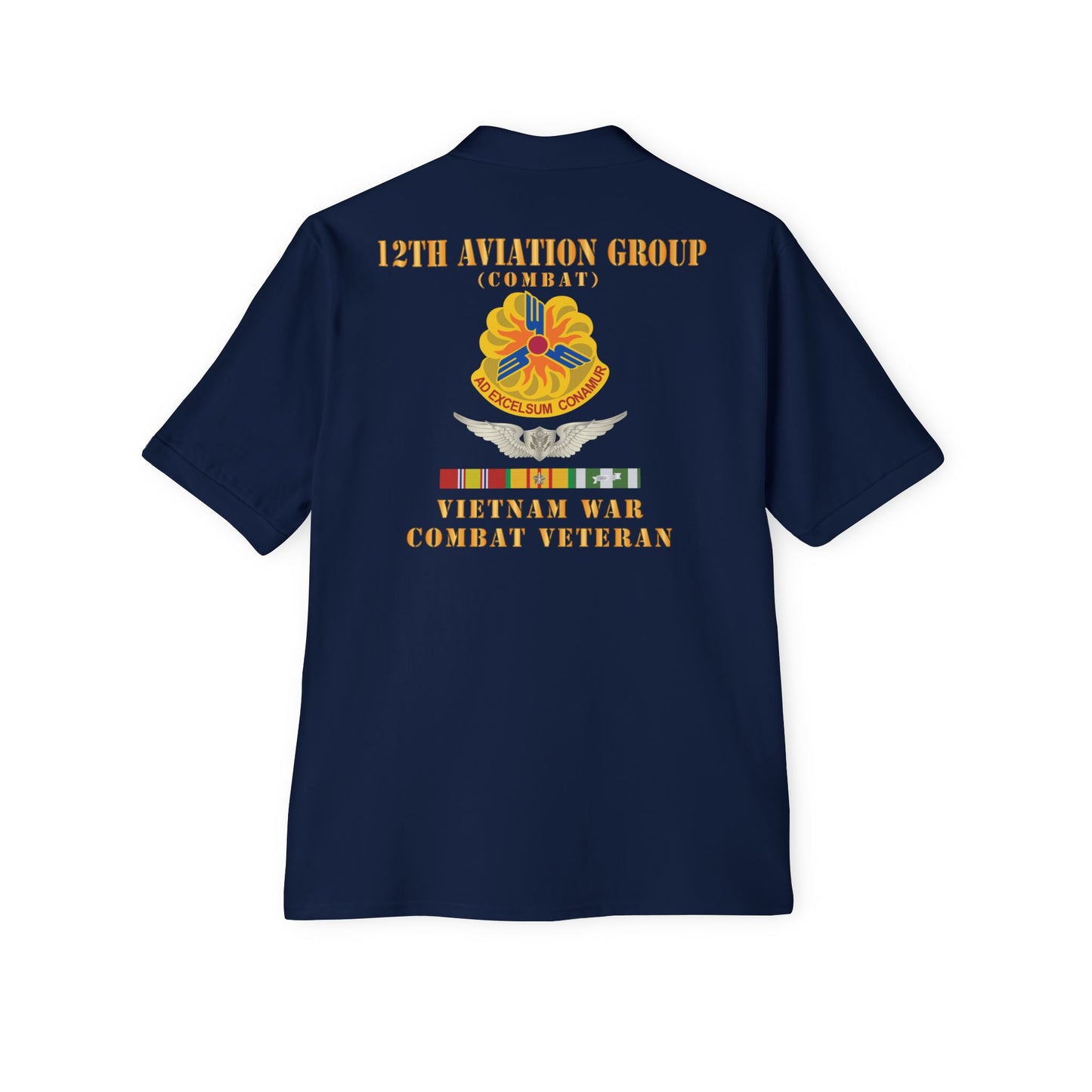 Men's Casual Piqué Polo - Army - 12th  AVN Group, Combat -  DUI - Aircrew, Vietnam War - Veteran VN SVC X 300