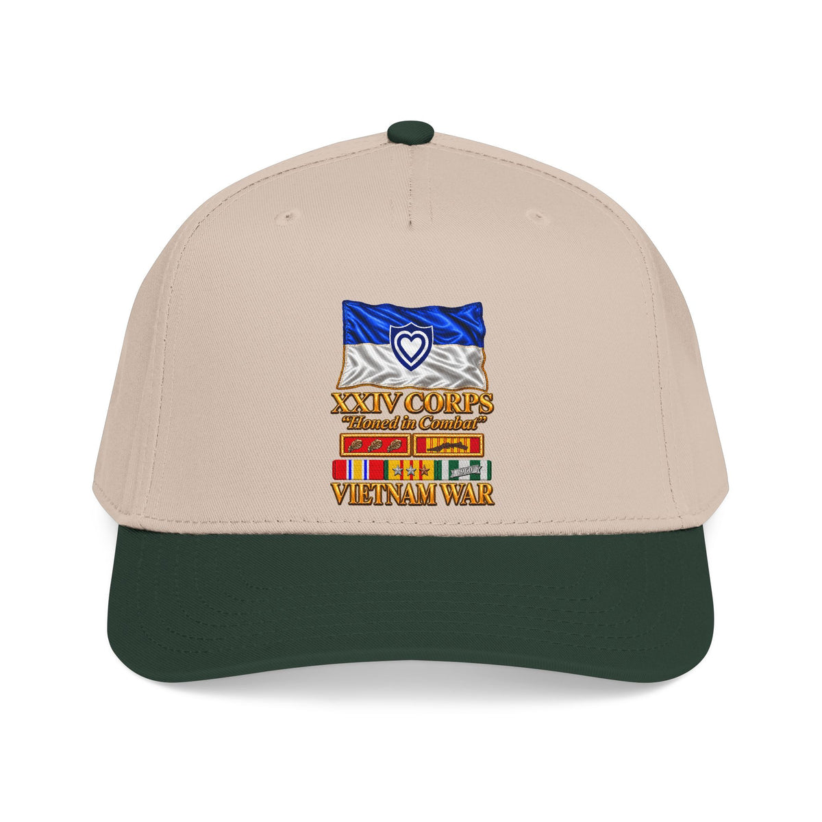 Mid Profile Baseball Cap - Army - XXIV Corps Flag - Waving - Ribbons - Meritorious Awards - Vietnam War - 3D - Transparent