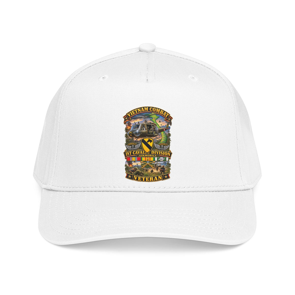 Mid Profile Baseball Cap - Army - Vietnam Combat Cavalry Veteran w 1st Cav Div SSI  Big Helo - 3D - Enhanced