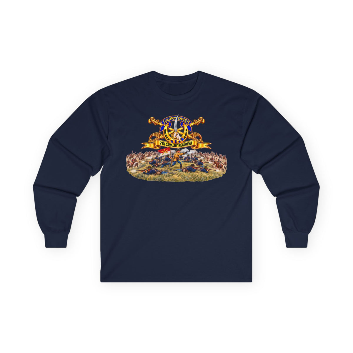 Unisex Ultra Cotton Long Sleeve Tee - 7th Cavalry Regiment - DUI, Br, Ribbon w  Battle of Little Big Horn Scene - 3D - Transparent