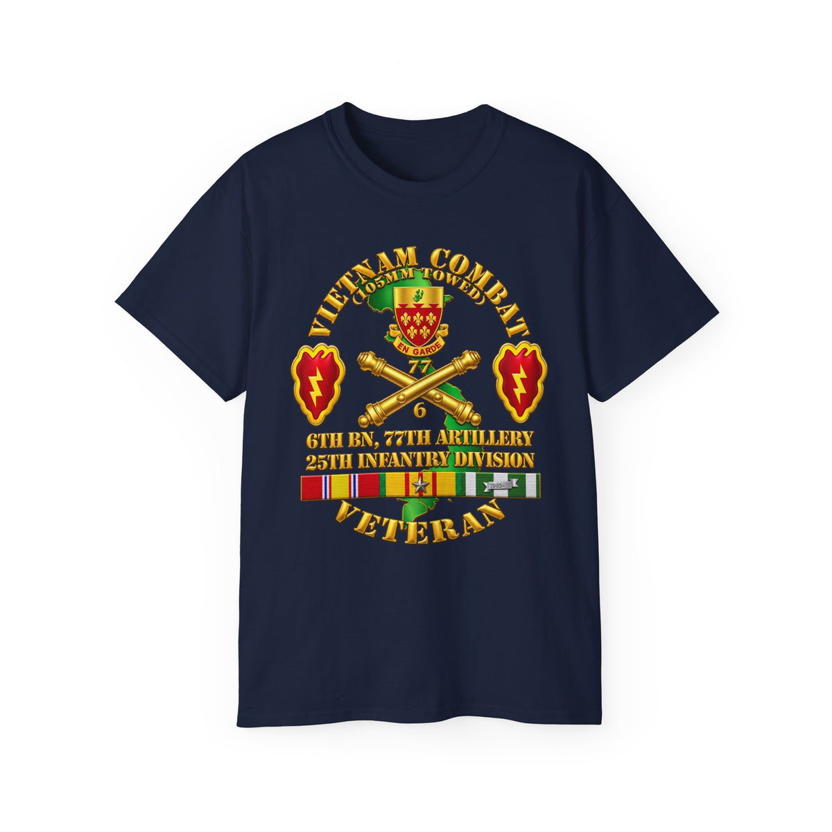 Unisex Ultra Cotton Tee - Army - Vietnam Combat Veteran w 6th Bn 77th Artillery DUI -25th Infantry Div - 3D - Transparent