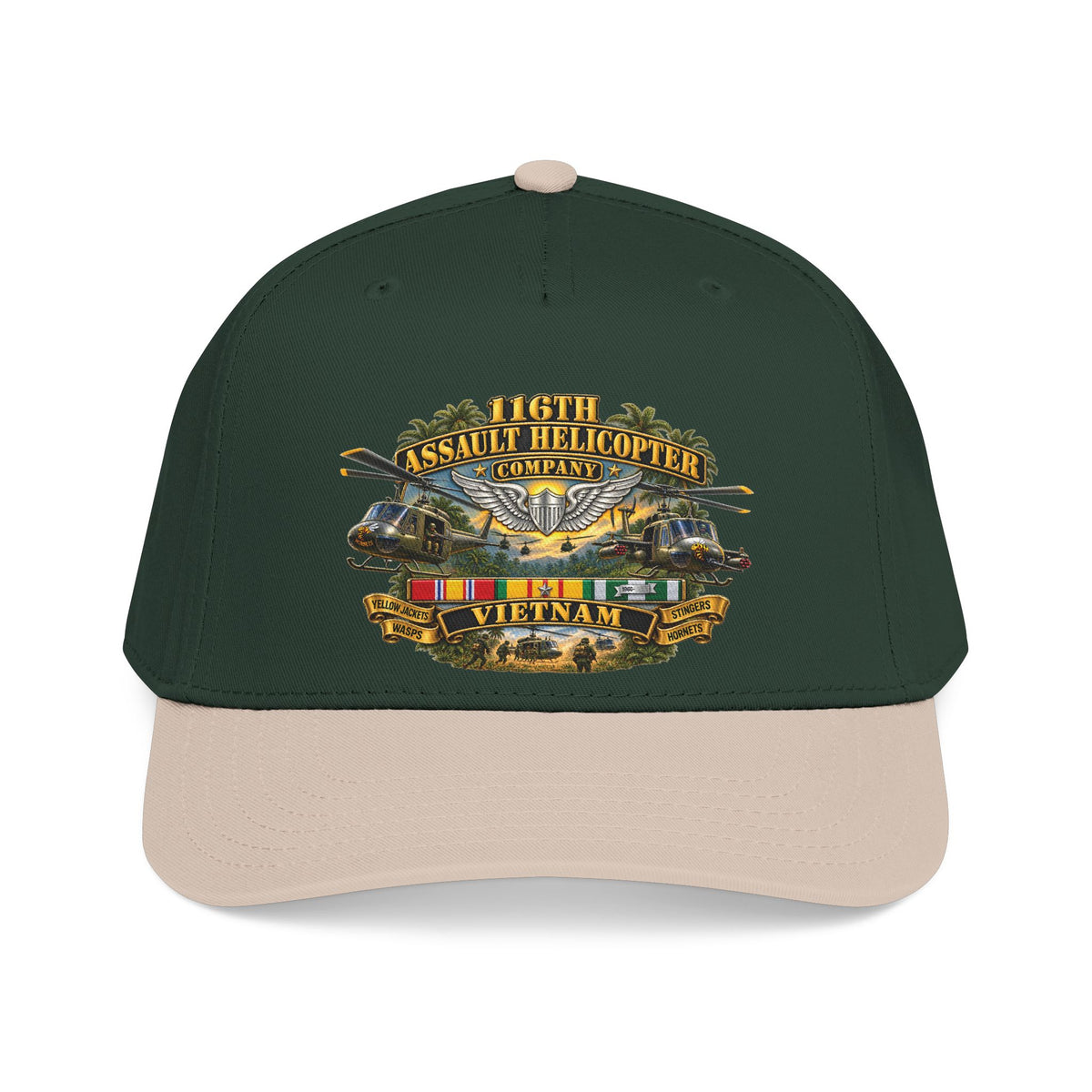 Mid Profile Baseball Cap - Army - 116th Assault Helicopter Co w  Aviator Badge w VN SVC - HORNETS - 3D - Enhanced
