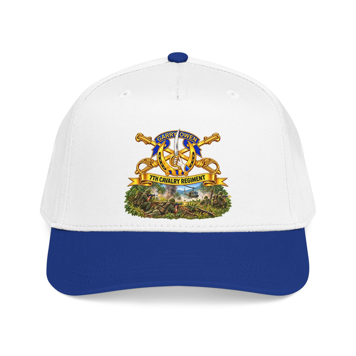 Mid Profile Baseball Cap — 7th Cavalry Regiment - DUI, Br, Ribbon w  Battle of Ia drang Valley Scene - Vietnam - 3D - Transparent