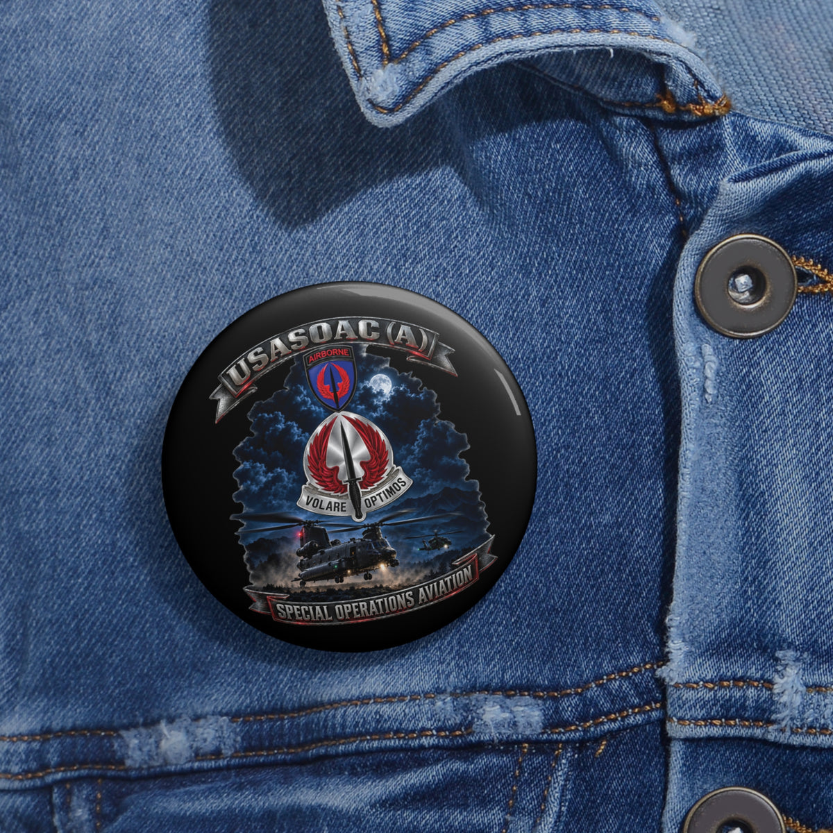 Custom Pin Buttons - USA Special Operations Aviation Command (Airborne) - SSI, DUI with Scene - 3D - Enhanced