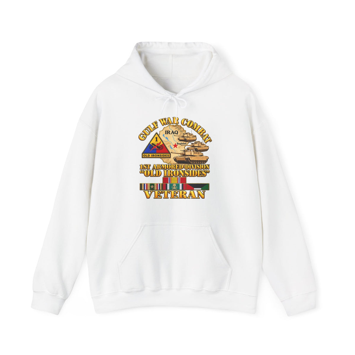 Hoodie — Army - Gulf War Combat - 1st Armored Divi - Old Ironsides - Veteran - Map w GULF SVC - 3D - Enhanced