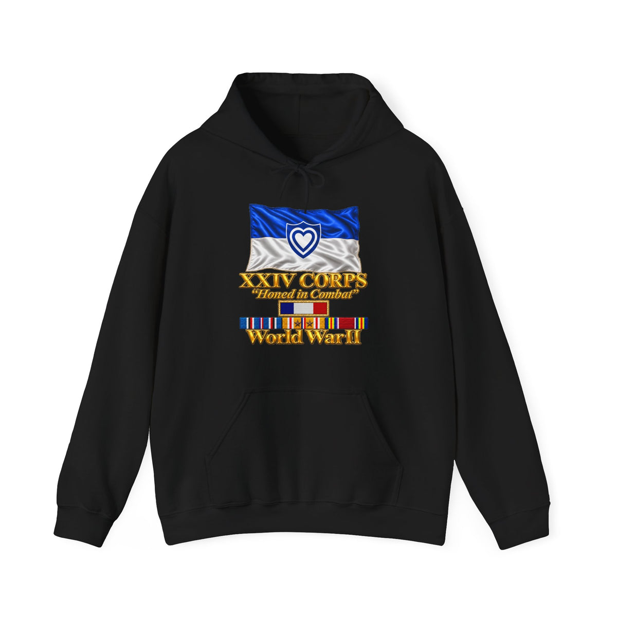 Hoodie — Army - XXIV Corps Flag - Waving - Ribbons - World War II - 3D - Transparent