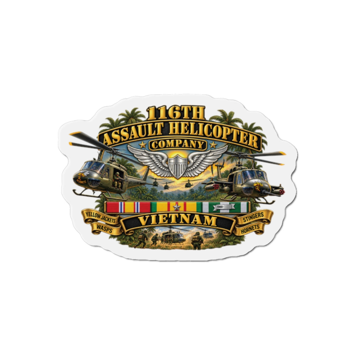 Die-Cut Magnets — Army - 116th Assault Helicopter Co w  Aviator Badge w VN SVC - HORNETS - 3D - Enhanced