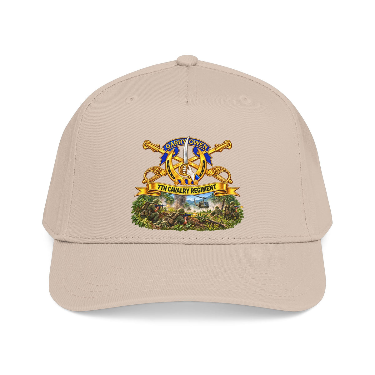 Mid Profile Baseball Cap — 7th Cavalry Regiment - DUI, Br, Ribbon w  Battle of Ia drang Valley Scene - Vietnam - 3D - Transparent