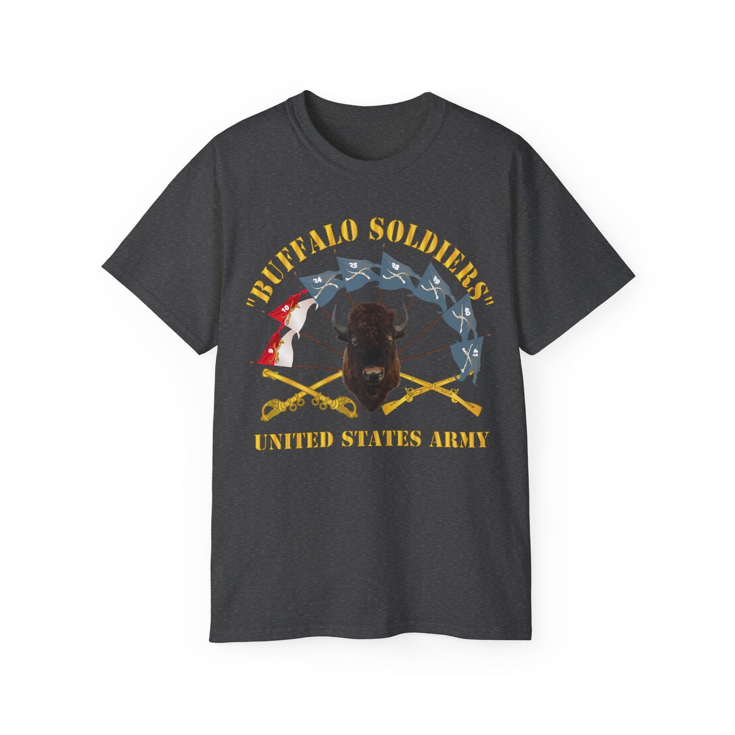 Unisex Ultra Cotton Tee - Buffalo Soldiers - Infantry - Cavalry Guidons w Buffalo Head - US Army X 300