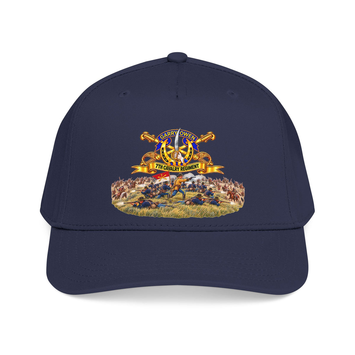 Mid Profile Baseball Cap - 7th Cavalry Regiment - DUI, Br, Ribbon w  Battle of Little Big Horn Scene - 3D - Transparent