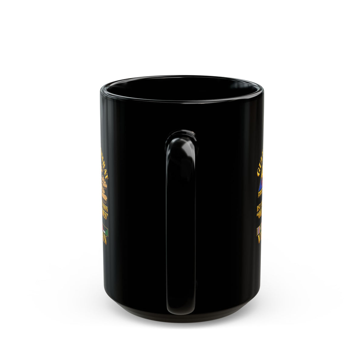 Black Mug  (15oz) - Army - Gulf War Combat - 1st Armored Divi - Old Ironsides - Veteran - Map w GULF SVC - 3D - Enhanced