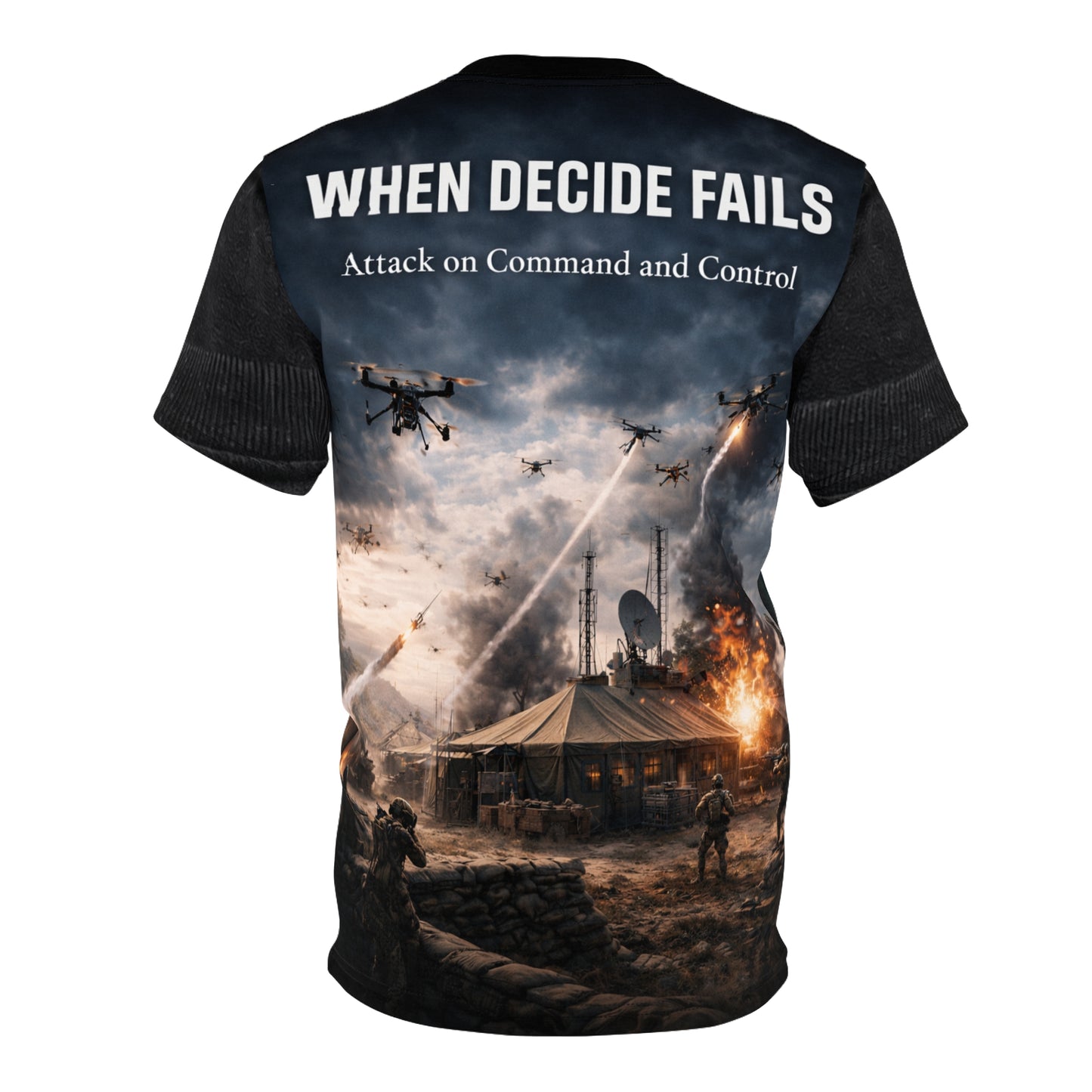 Detect, Decide, Deny — All-Over Print - Drone Warfare Tee