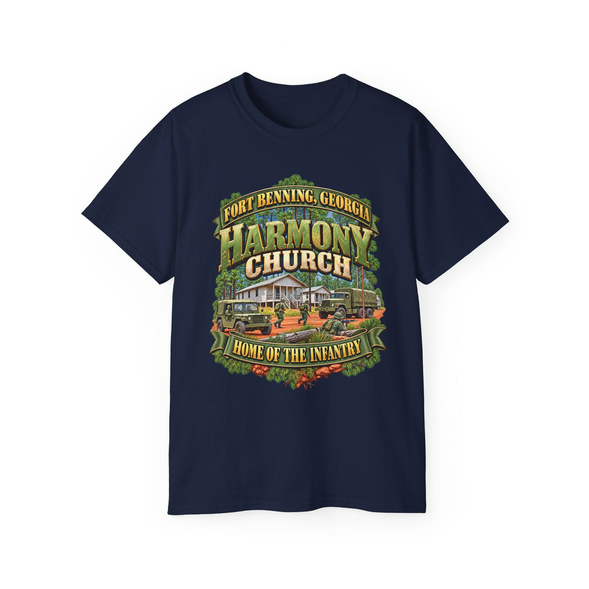 Unisex Ultra Cotton Tee - Fort Benning, Georgia, Harmony Church - Home of the Infantry - 3D - Enhanced
