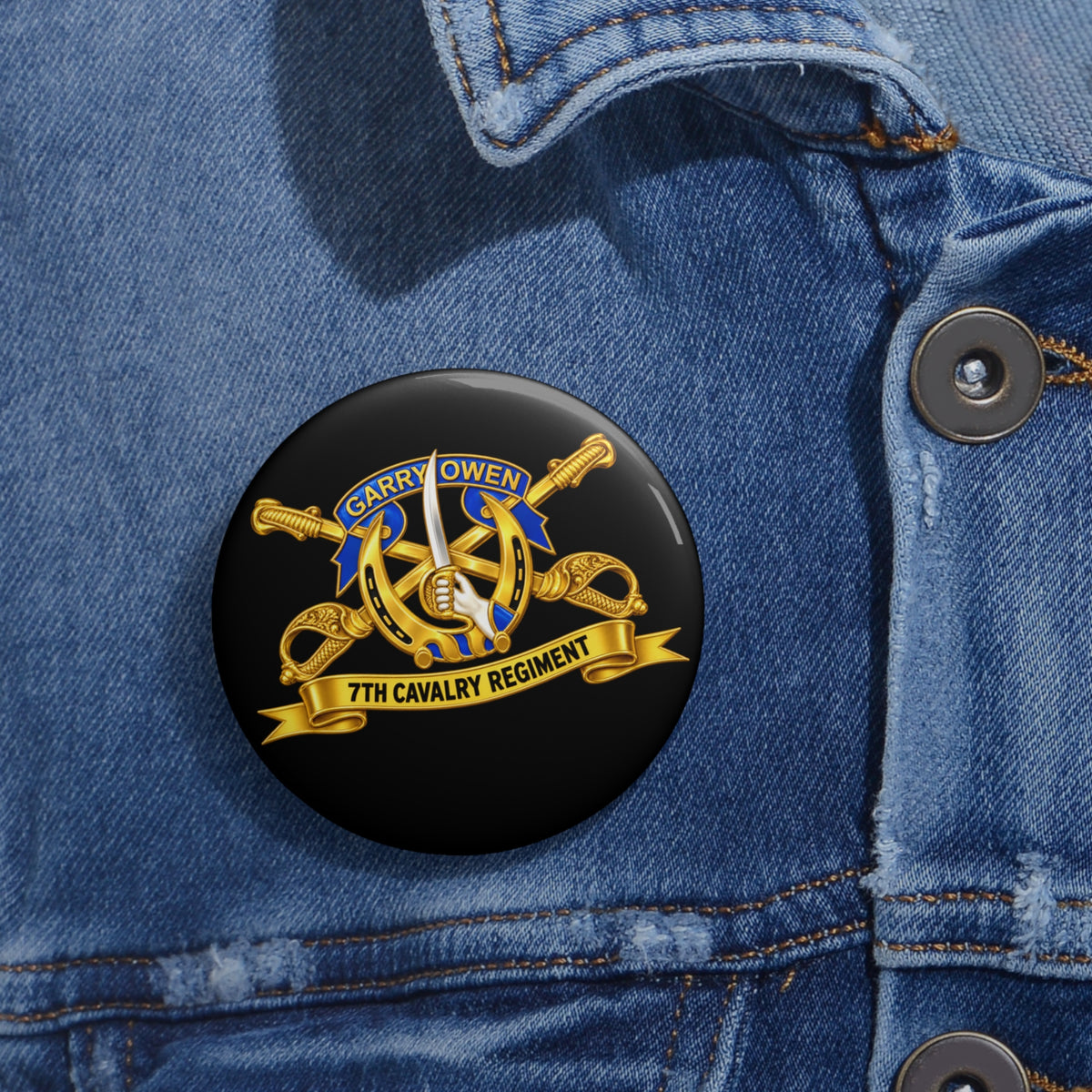 Custom Pin Buttons - 7th Cavalry Regiment - DUI, Br, Ribbon wo Scene - 3D - Transparent
