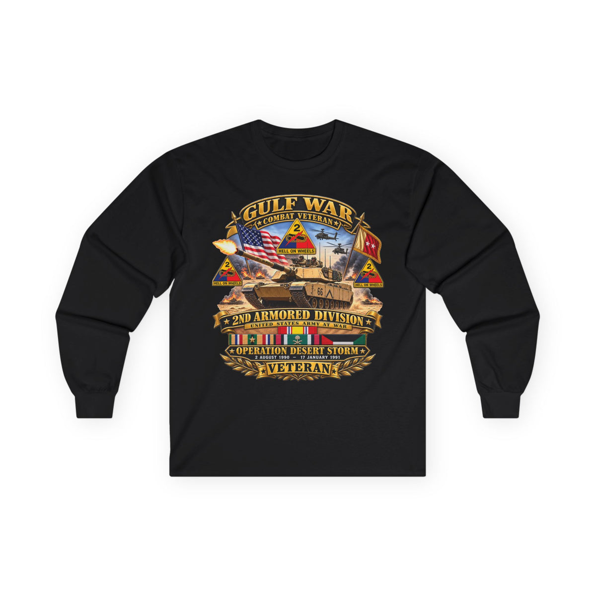 Unisex Ultra Cotton Long Sleeve Tee - Army - Desert Storm - 2nd Armored Div - Combat Vereran Veteran w GULF SVC - 3D - Enhanced