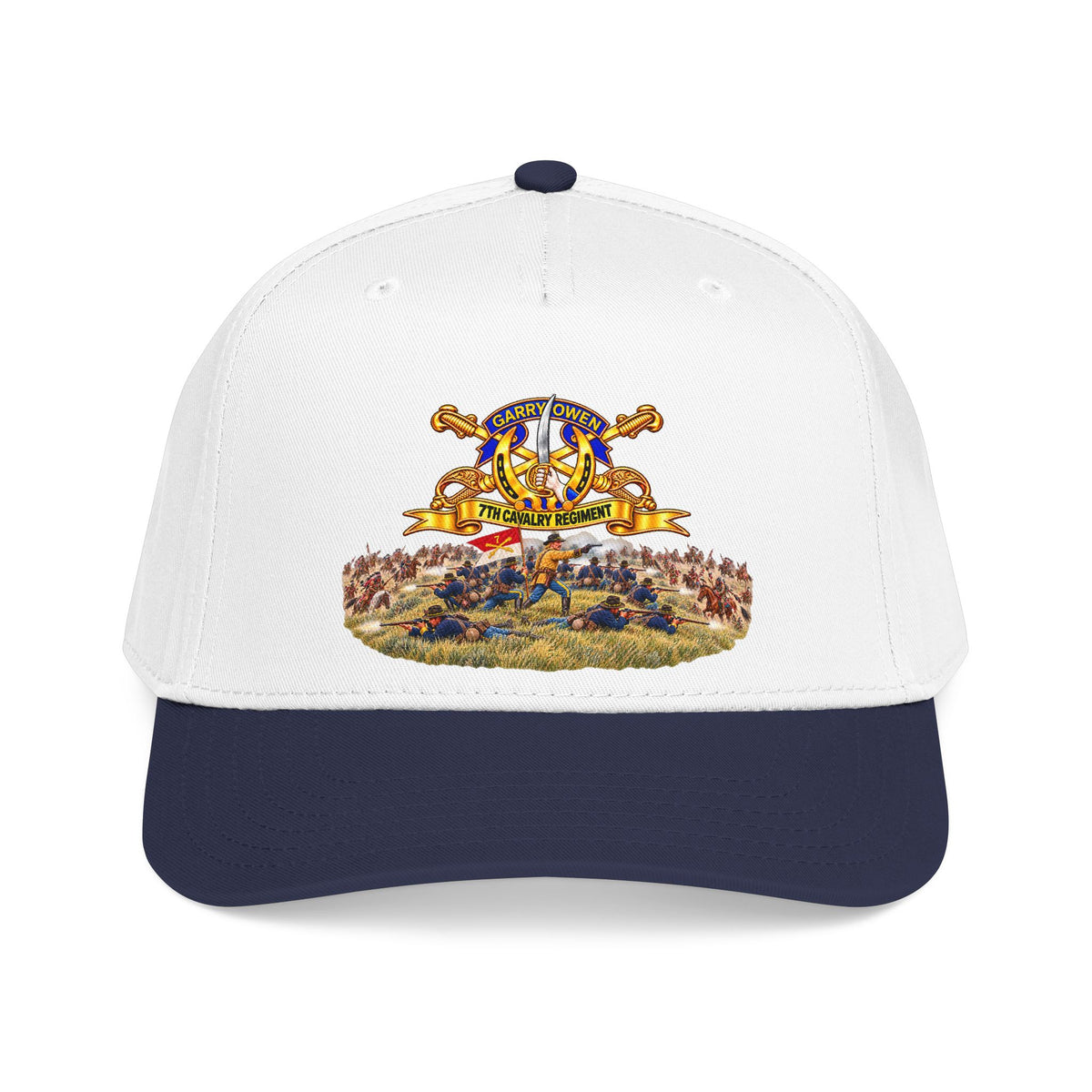 Mid Profile Baseball Cap - 7th Cavalry Regiment - DUI, Br, Ribbon w  Battle of Little Big Horn Scene - 3D - Transparent