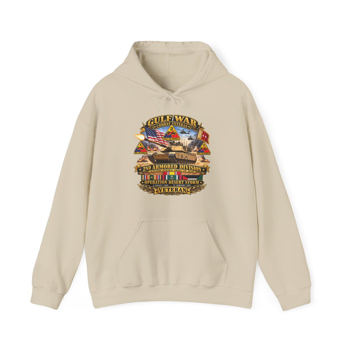 Hoodie — Army - Desert Storm - 2nd Armored Div - Combat Vereran Veteran w GULF SVC - 3D - Enhanced