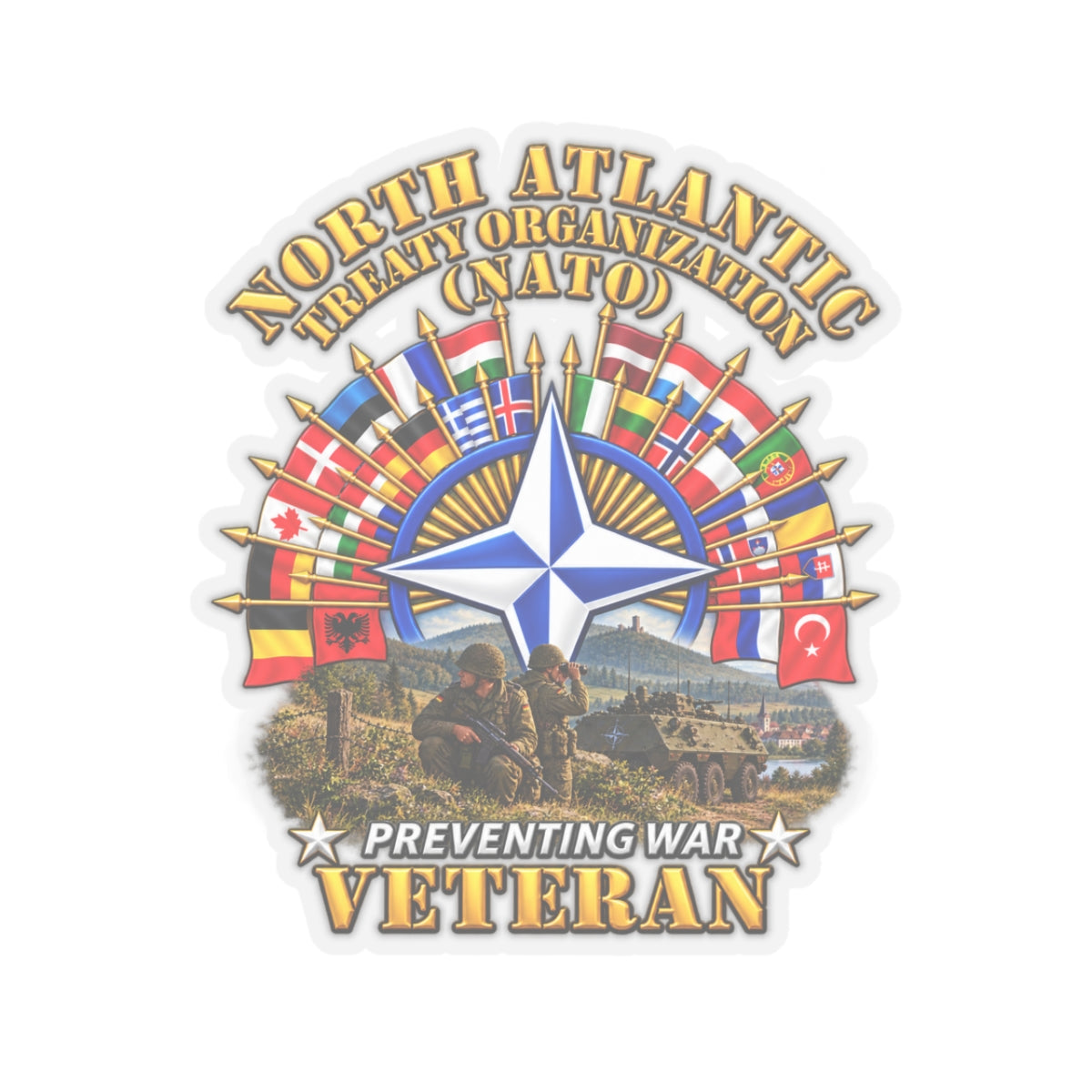 Kiss-Cut Stickers - NATO - Polished NATO Veteran - with flags - Military Scene - 3D - Transparent