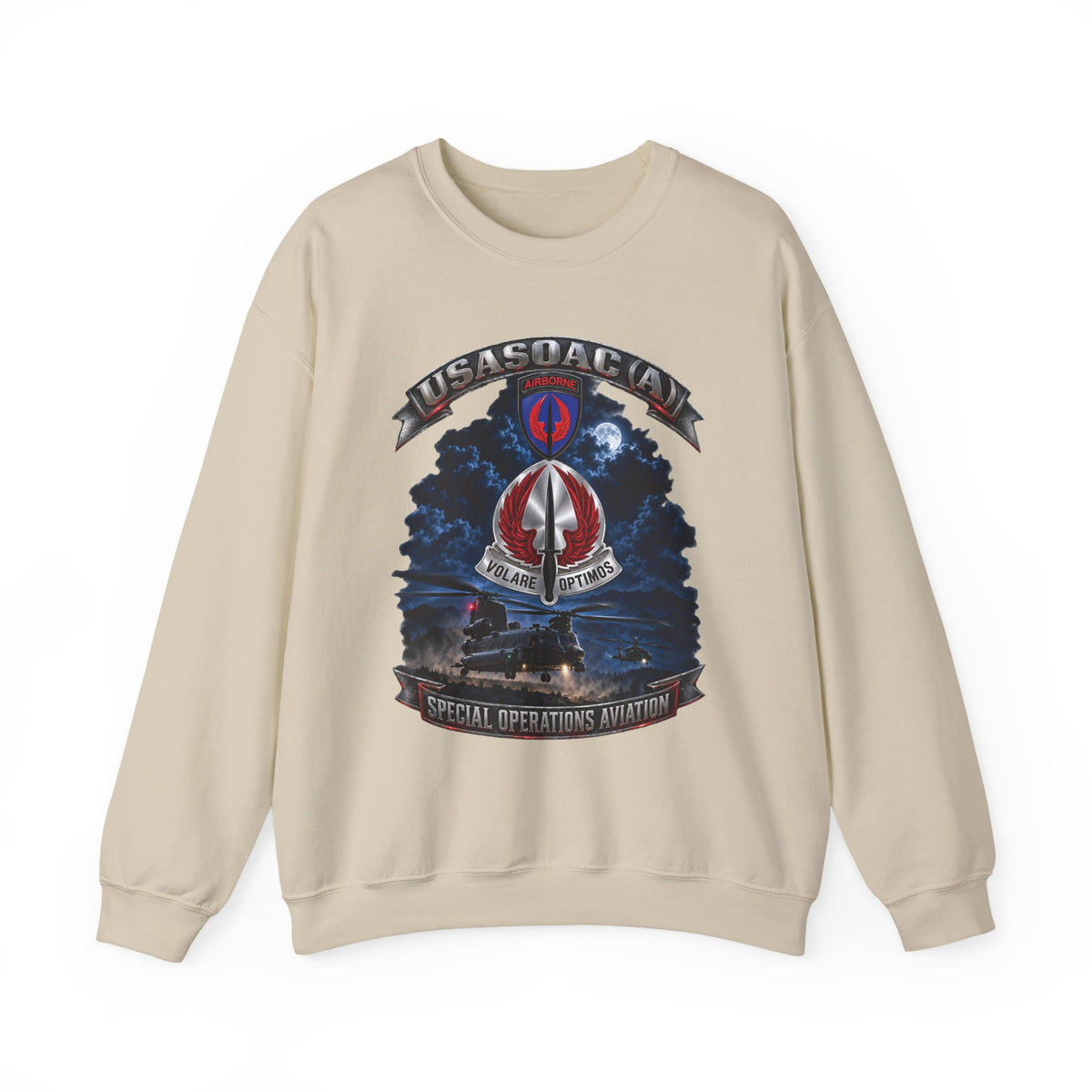 Crewneck Sweatshirt - USA Special Operations Aviation Command (Airborne) - SSI, DUI with Scene - 3D - Enhanced