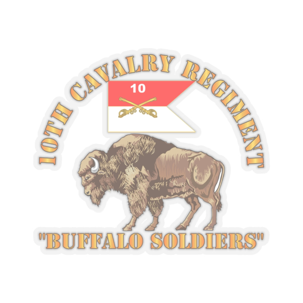 Kiss-Cut Sticker - Army - 10th Cavalry Regiment - Buffalo Soldiers w 10th Cav Guidon