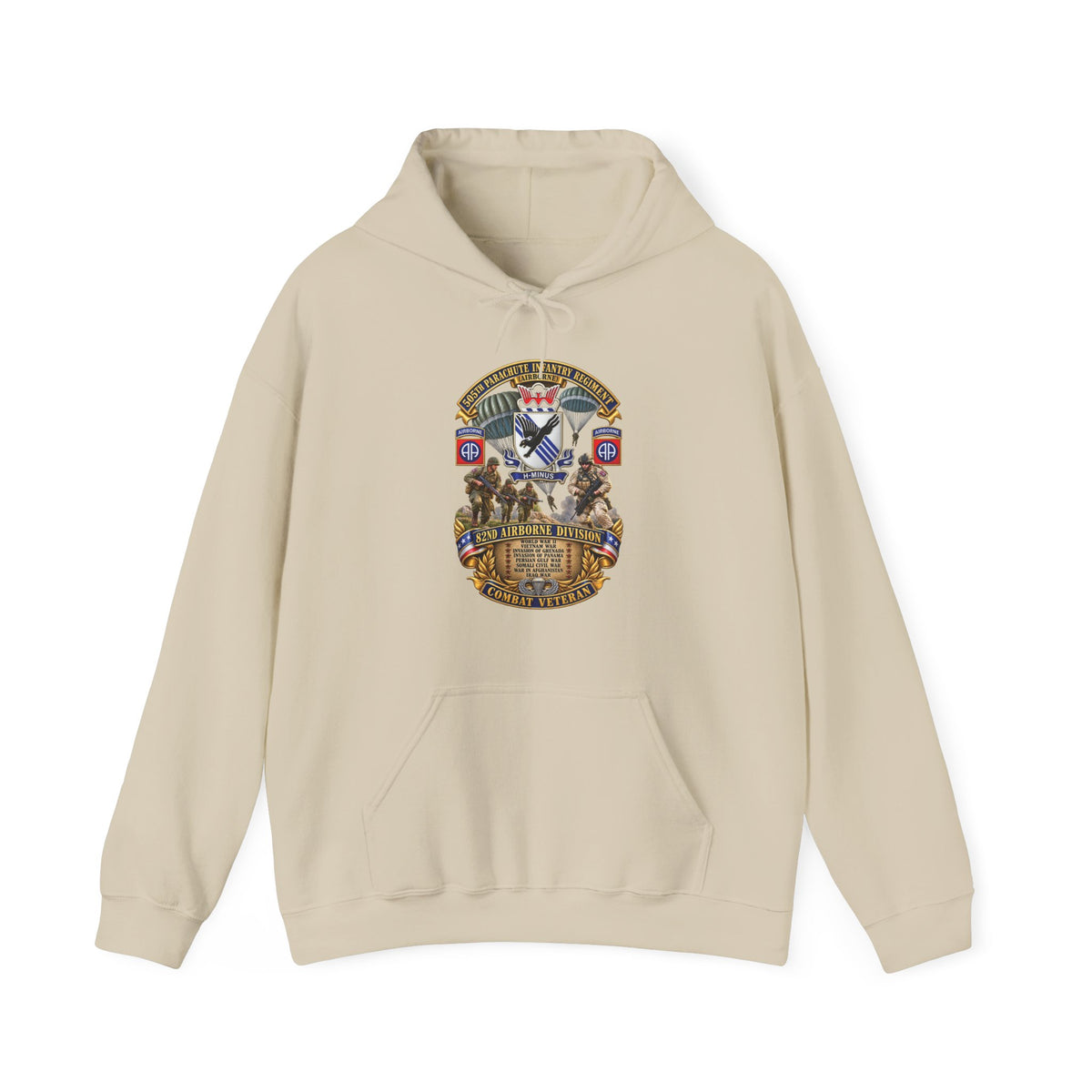 Hoodie — Army - Combat Vet w 505th PIR - 82nd Airborne  w Campaigns - Soldiers - SSI - 3D - Enhanced