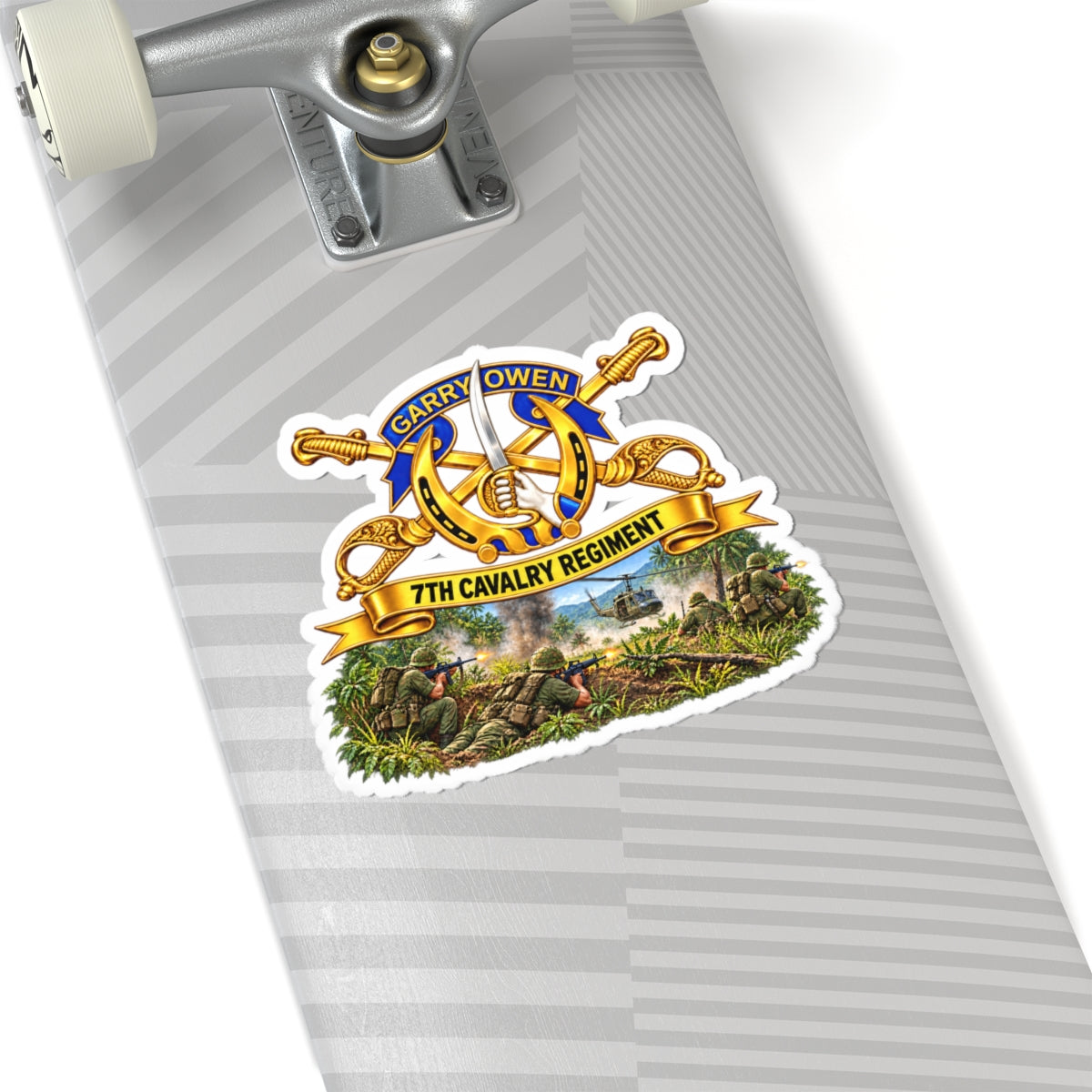 Kiss-Cut Stickers - 7th Cavalry Regiment - DUI, Br, Ribbon w  Battle of Ia drang Valley Scene - Vietnam - 3D - Transparent