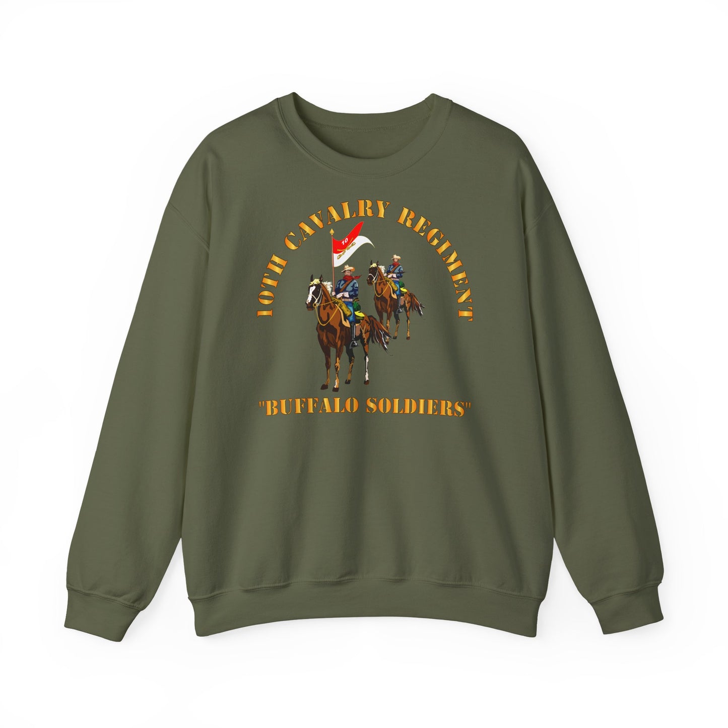 Crewneck Sweatshirt - Army - 10th Cavalry Regiment w Cavalrymen - Buffalo Soldiers