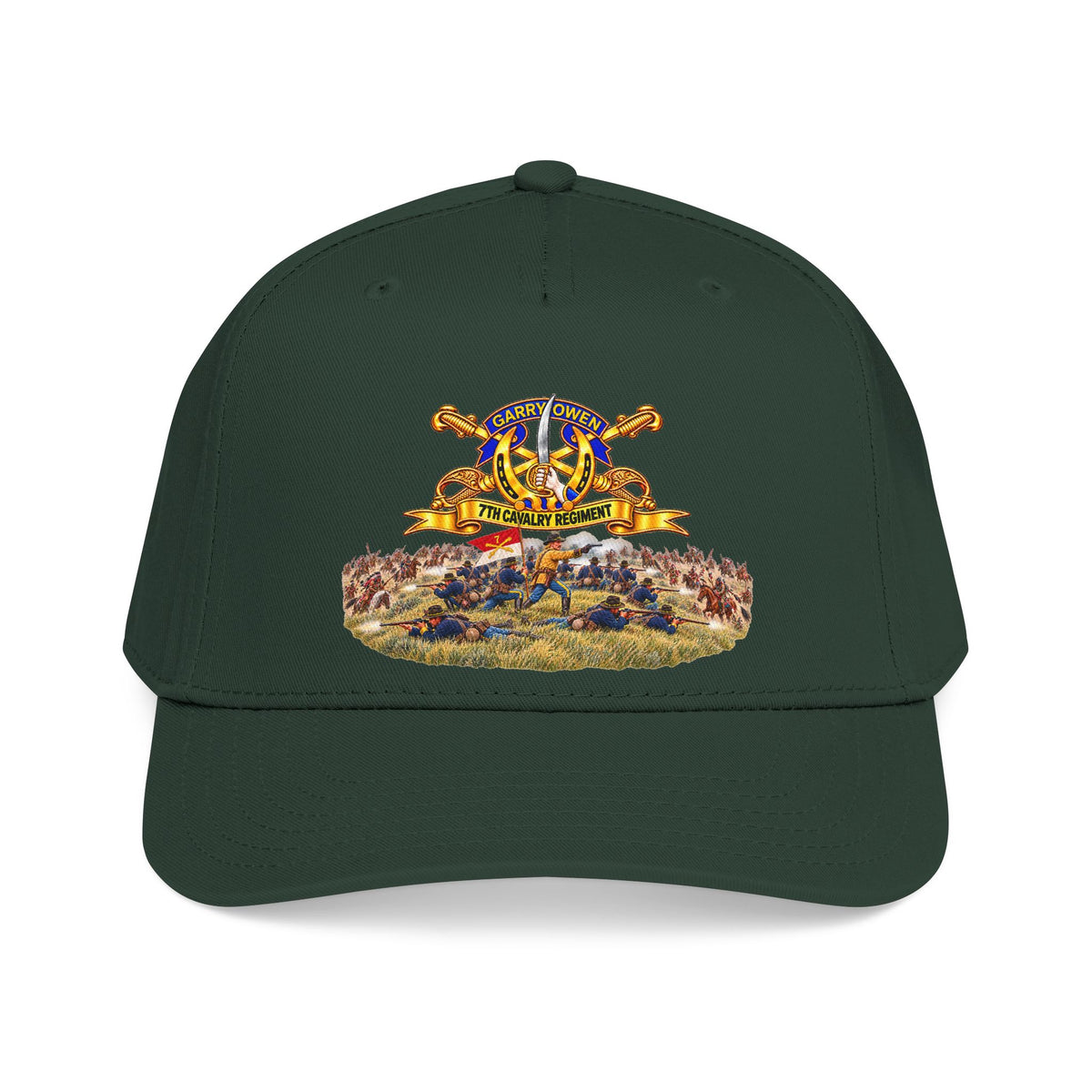 Mid Profile Baseball Cap - 7th Cavalry Regiment - DUI, Br, Ribbon w  Battle of Little Big Horn Scene - 3D - Transparent