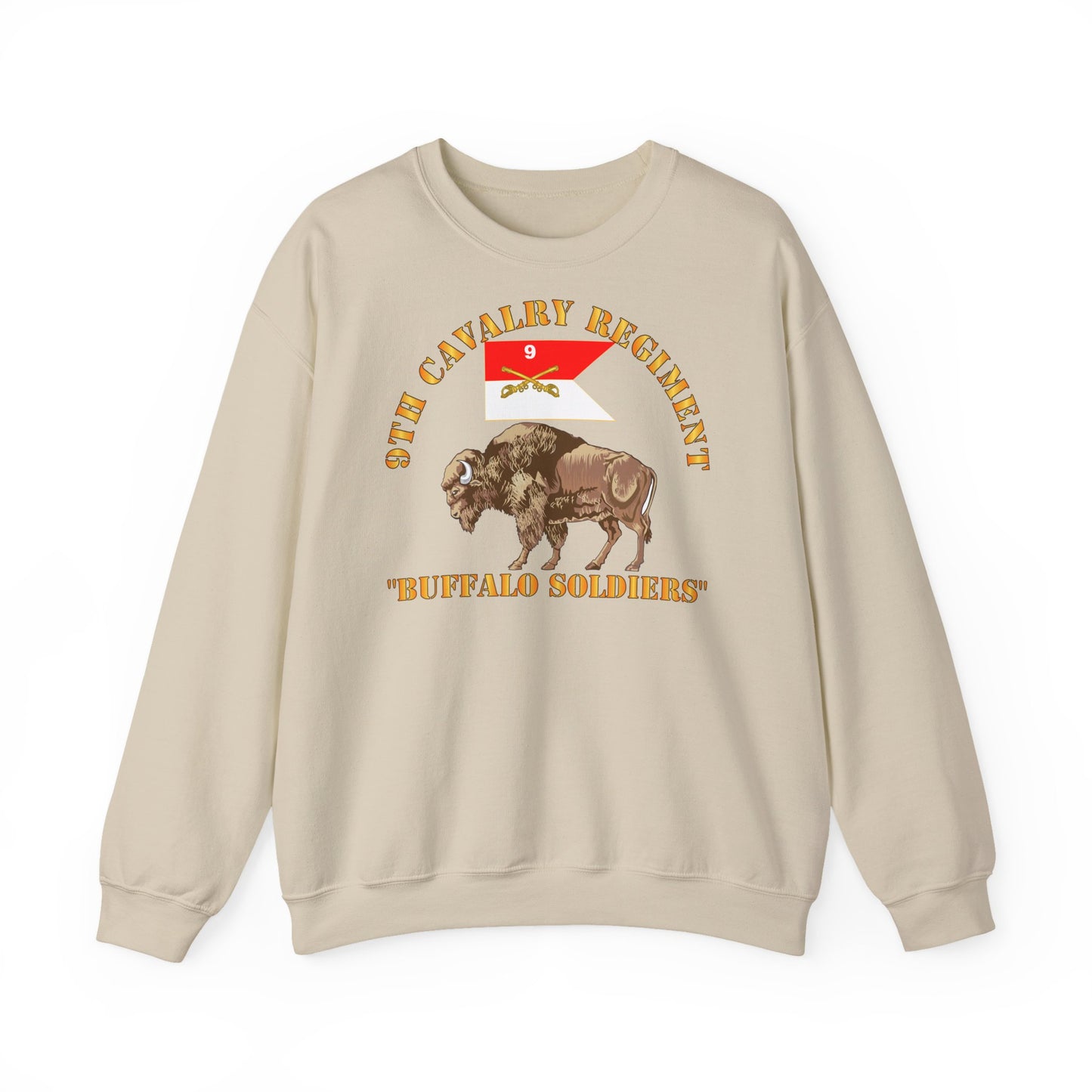 Crewneck Sweatshirt - Army - 9th Cavalry Regiment - Buffalo Soldiers w 9th Cav Guidon
