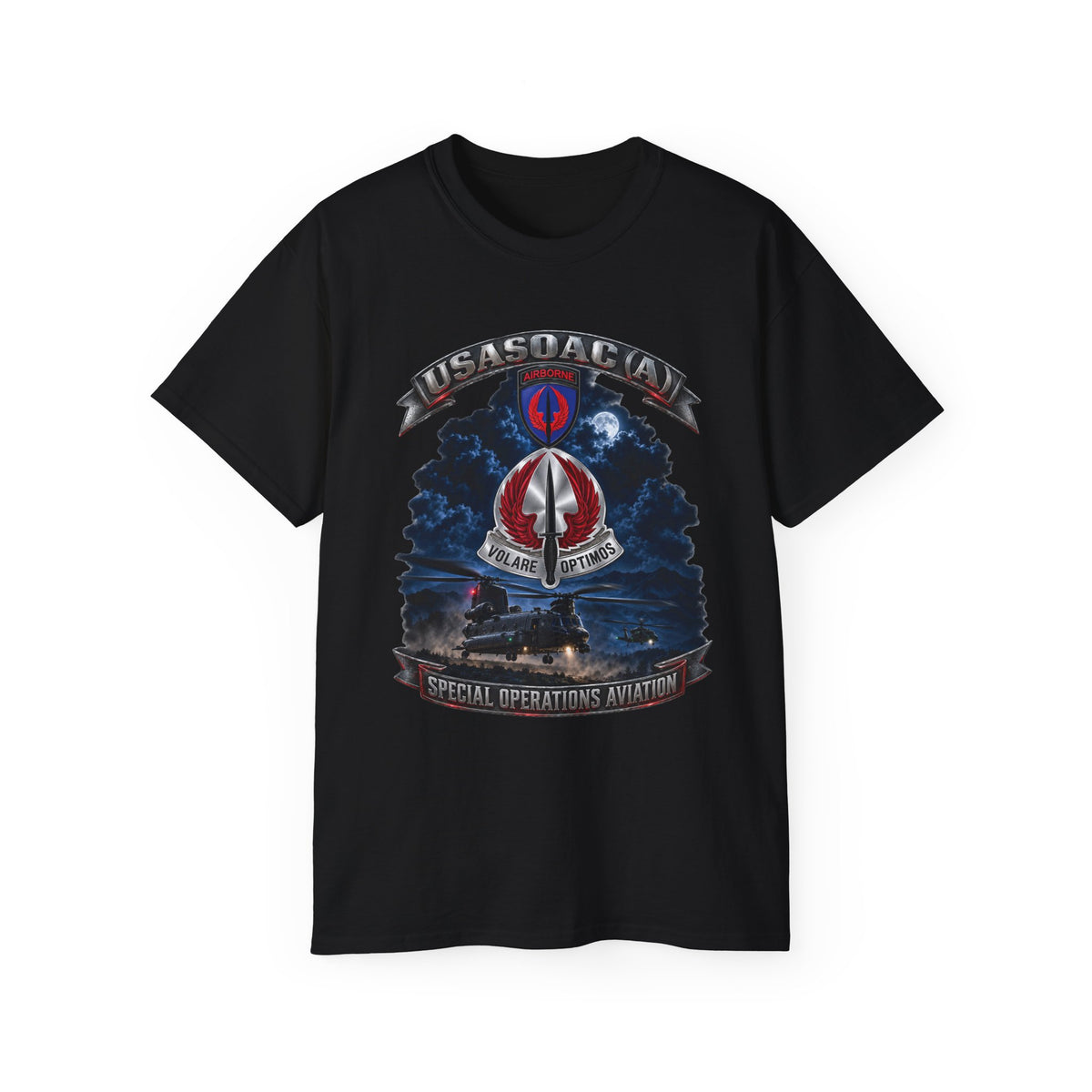 Unisex Ultra Cotton Tee - USA Special Operations Aviation Command (Airborne) - SSI, DUI with Scene - 3D - Enhanced