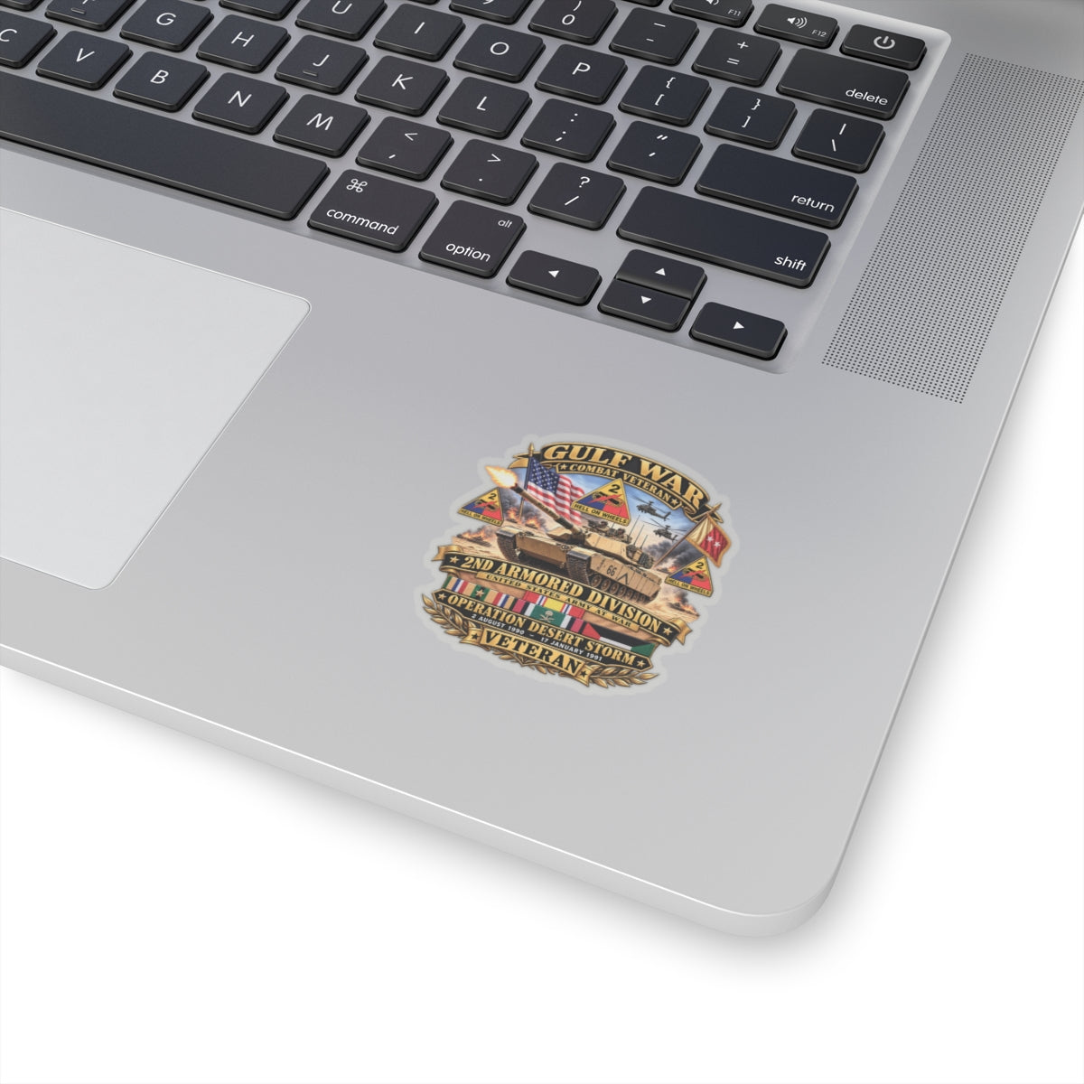 Kiss-Cut Stickers - Army - Desert Storm - 2nd Armored Div - Combat Vereran Veteran w GULF SVC - 3D - Enhanced