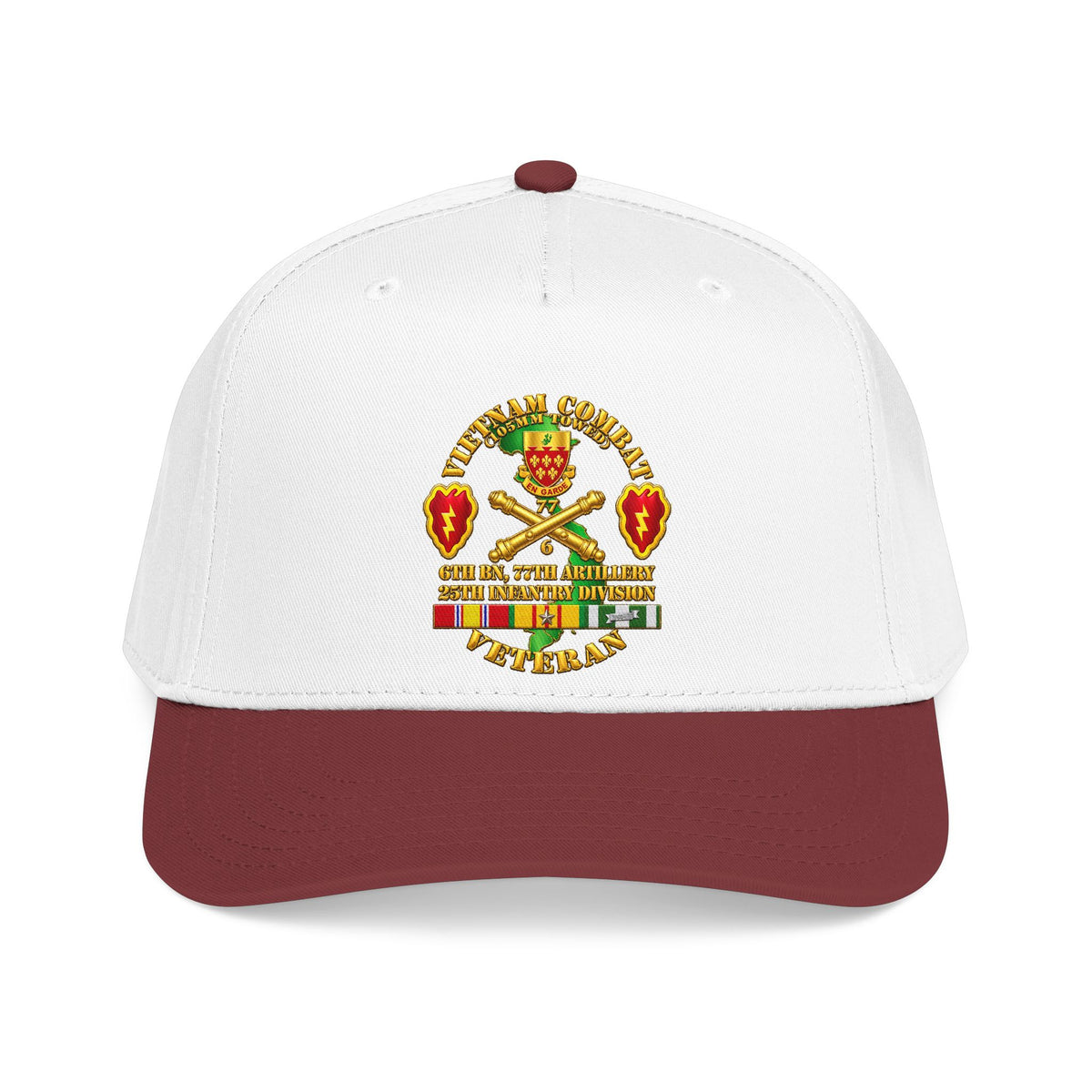 Mid Profile Baseball Cap - Army - Vietnam Combat Veteran w 6th Bn 77th Artillery DUI -25th Infantry Div - 3D - Transparent