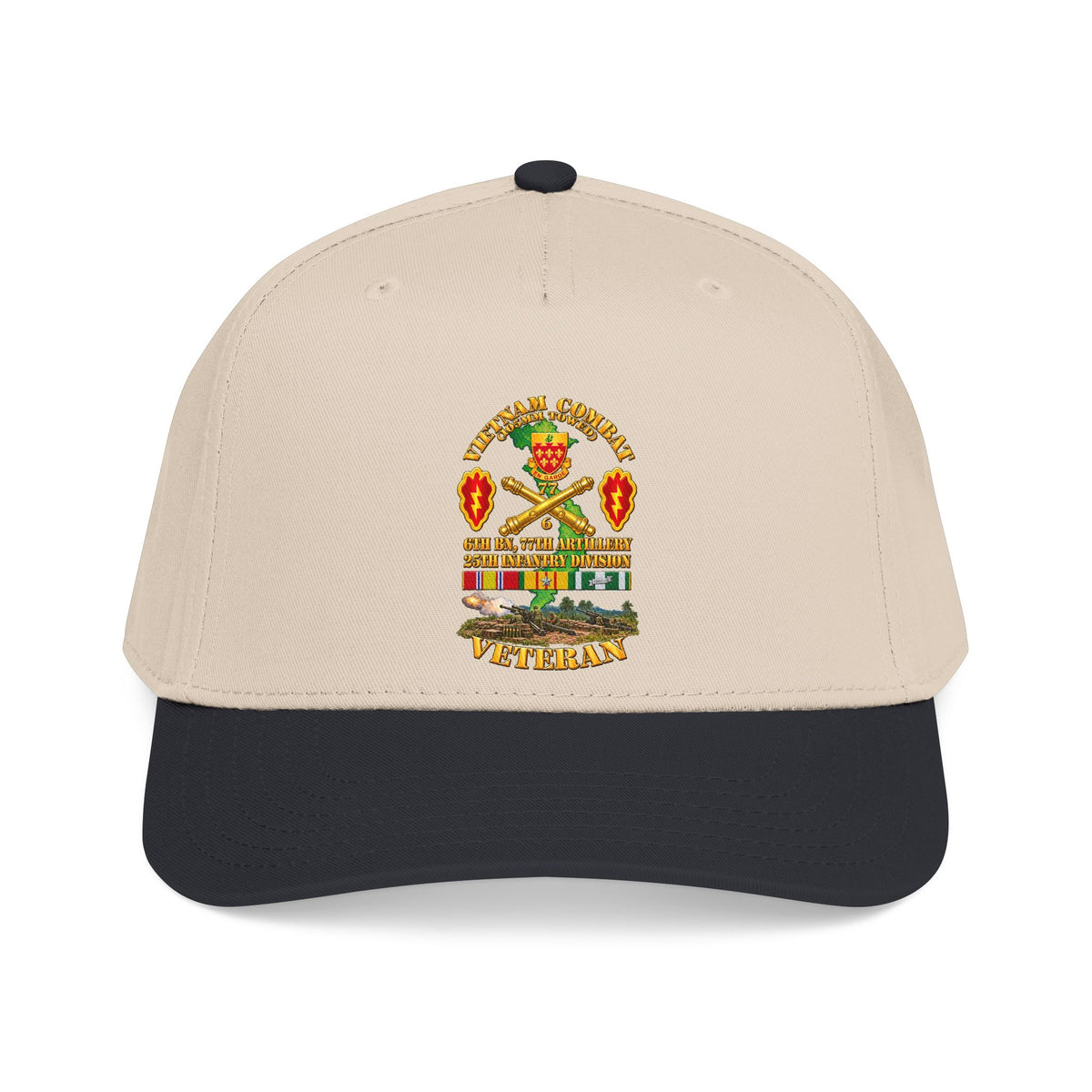 Mid Profile Baseball Cap - Army - Vietnam Combat Veteran w 6th Bn 77th Artillery DUI -25th Infantry Div w Fire Mission Scene - 3D - Transparent