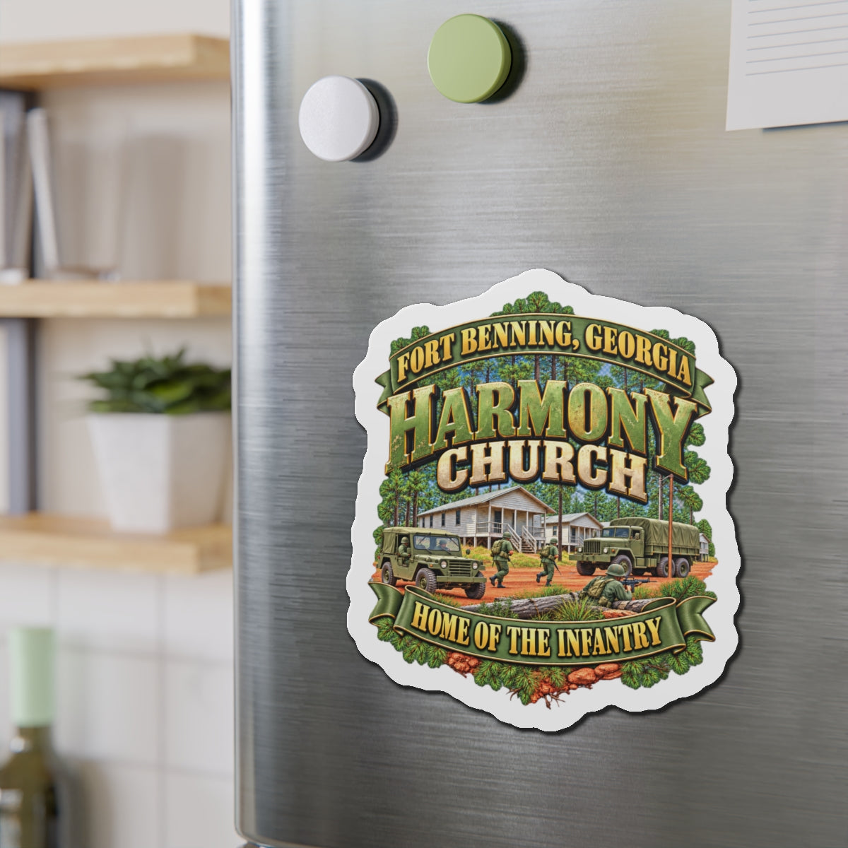 Die-Cut Magnets — Fort Benning, Georgia, Harmony Church - Home of the Infantry - 3D - Enhanced