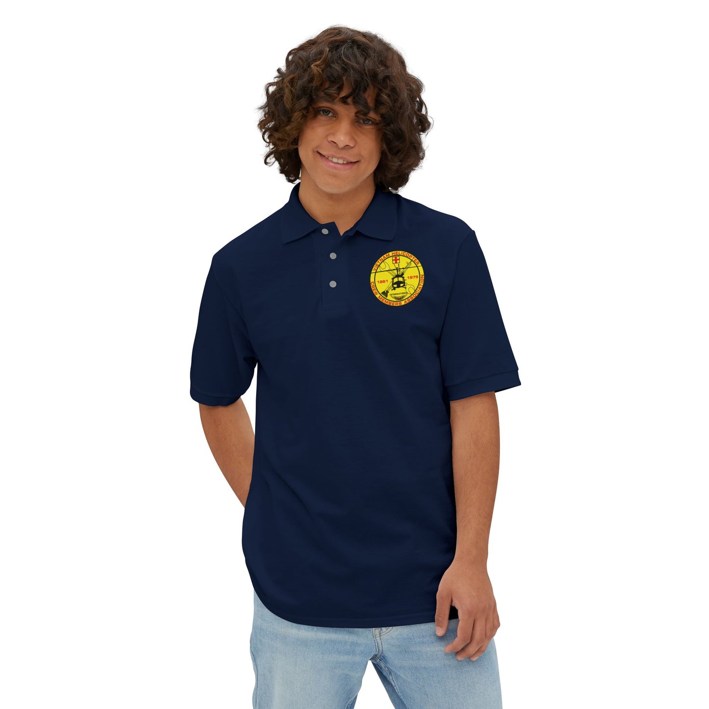 Men's Casual Piqué Polo - Vietnam Helicopter