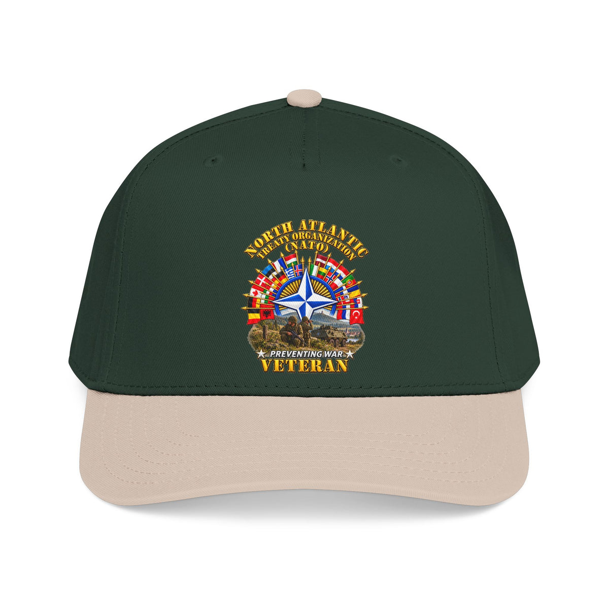 Mid Profile Baseball Cap - NATO - Polished NATO Veteran - with flags - Military Scene - 3D - Transparent