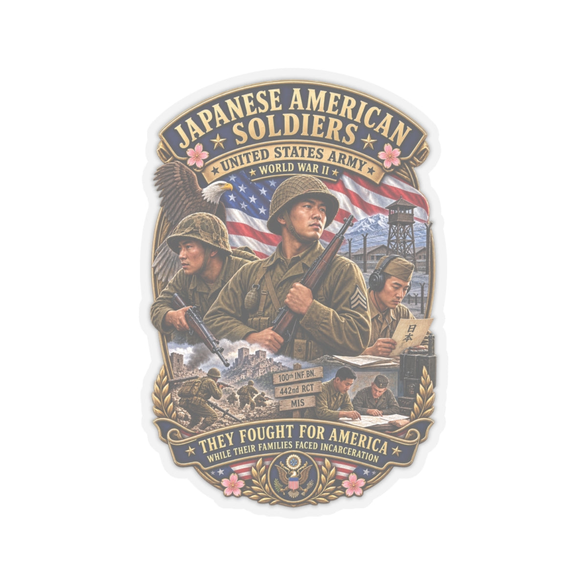 Kiss-Cut Stickers - Japanese American WWII Soldiers - 3D - Enhanced