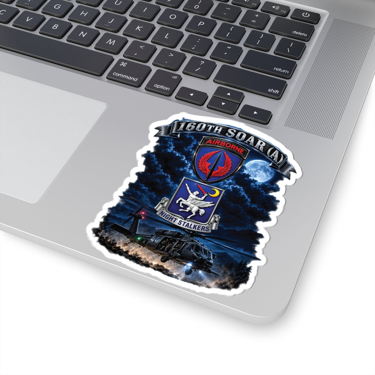 Kiss-Cut Stickers - USASOAC - SSI, 160th Special Operations Regiment Airborne  DUI with Scene Blackhawk - 3D - Enhanced