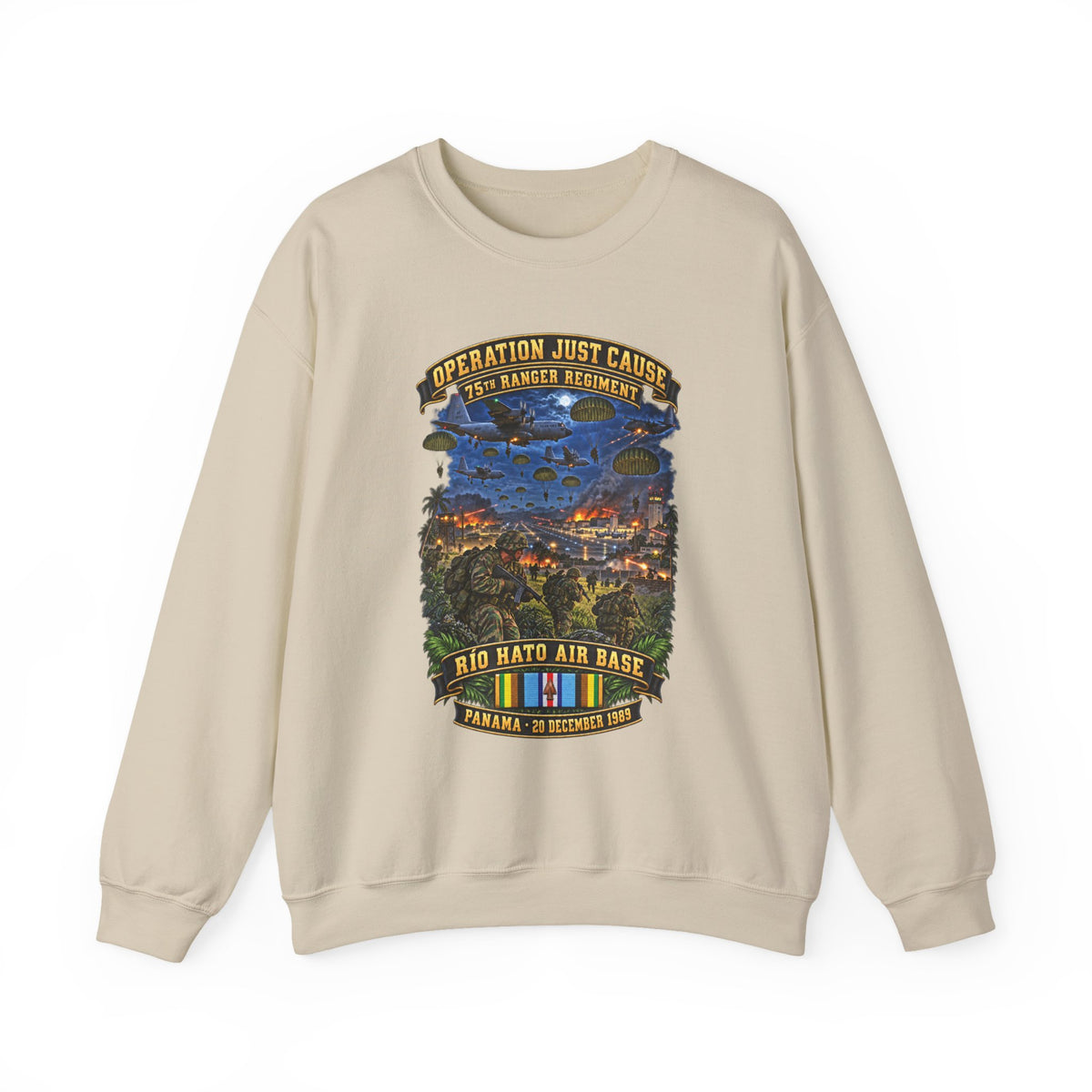 Crewneck Sweatshirt - SOF - Operation Just Cause  - Panama Invasion 1989 - 75th Ranger Rgt - Rio Hato Air Base - 3D - Enhanced