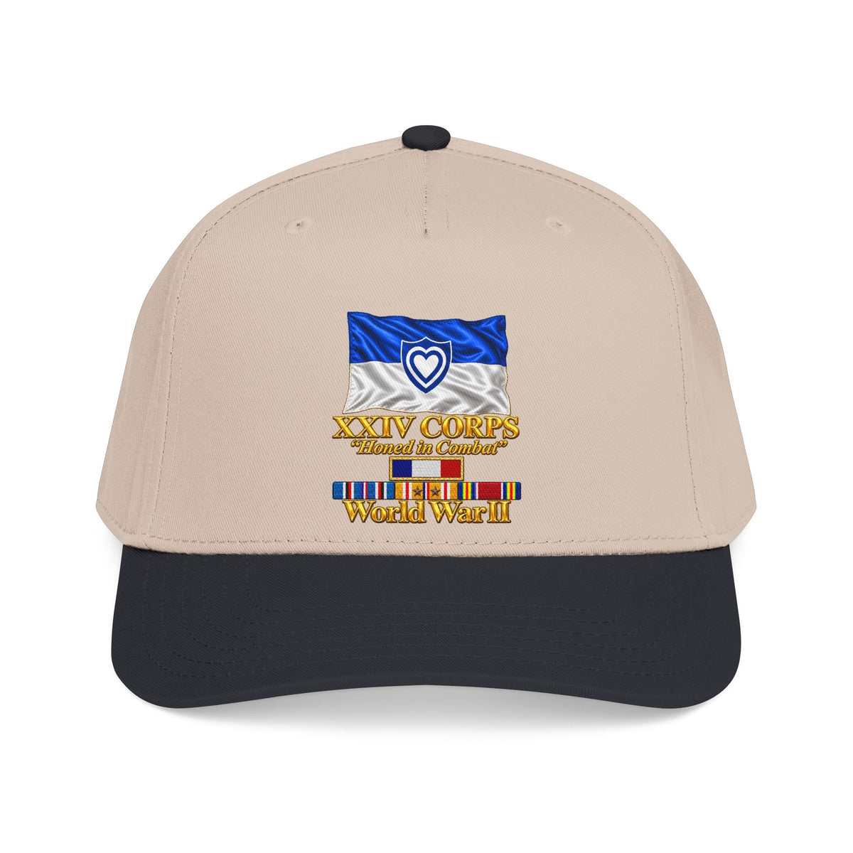 Mid Profile Baseball Cap - Army - XXIV Corps Flag - Waving - Ribbons - World War II - 3D - Transparent