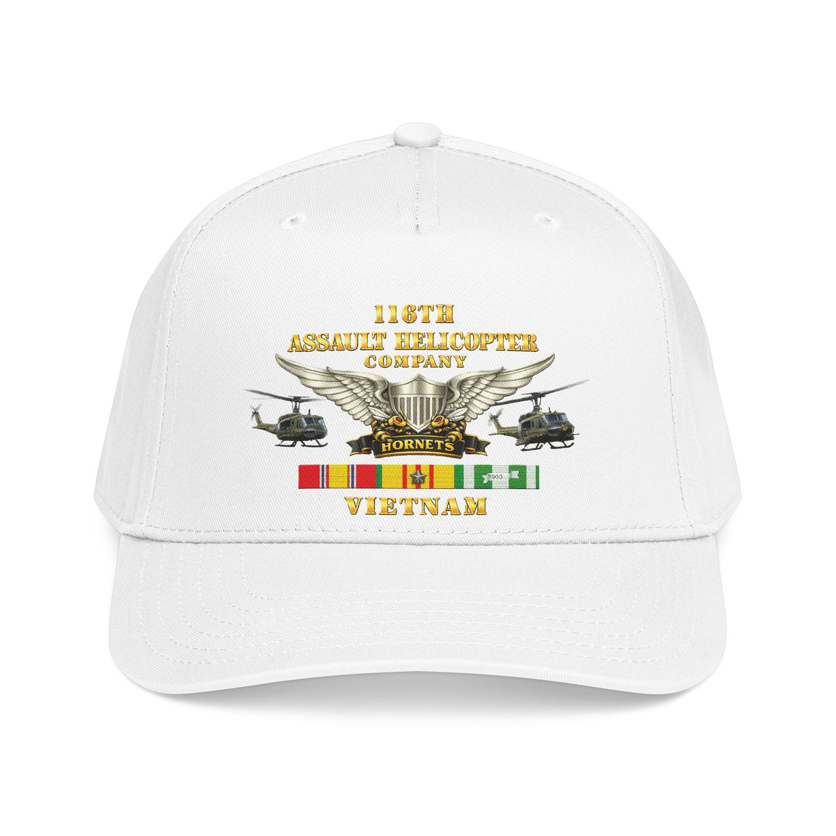 Mid Profile Baseball Cap - Army - 116th Assault Helicopter Co w  Aviator Badge w VN SVC - HORNETS - Side X Side - 3D - Enhanced