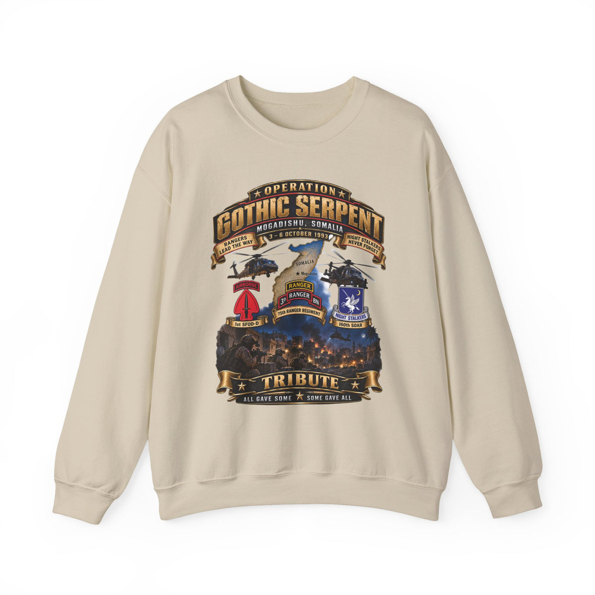 Crewneck Sweatshirt - Operation Gothic Serpent - Mogadishi, Somalia - 3-6 Oct 1993 Tribute - 3D - Enhanced