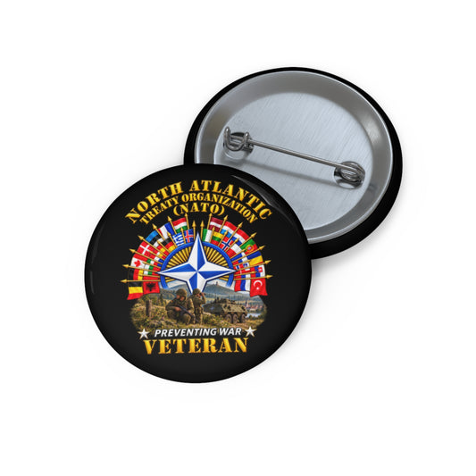 Custom Pin Buttons - NATO - Polished NATO Veteran - with flags - Military Scene - 3D - Transparent