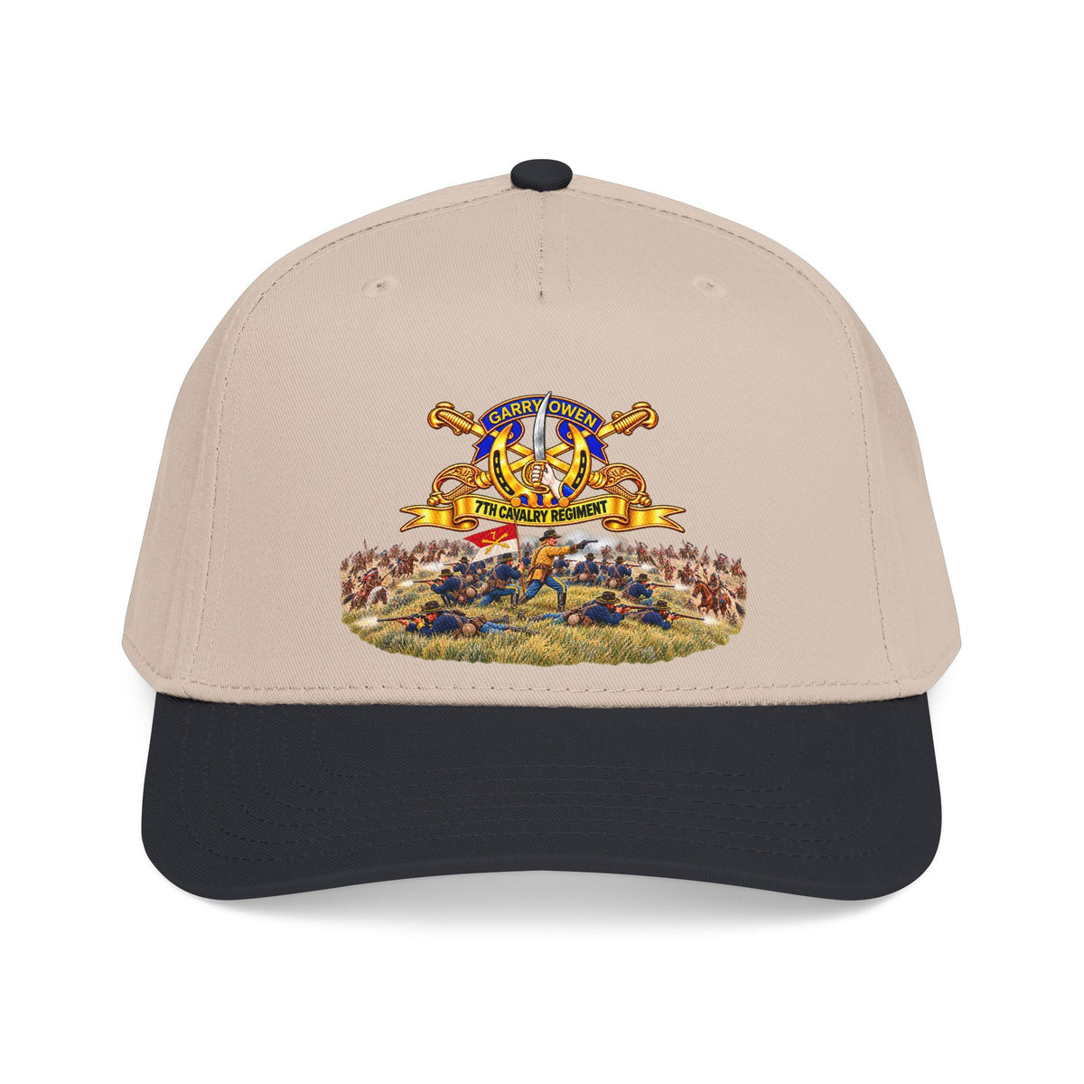 Mid Profile Baseball Cap - 7th Cavalry Regiment - DUI, Br, Ribbon w  Battle of Little Big Horn Scene - 3D - Transparent