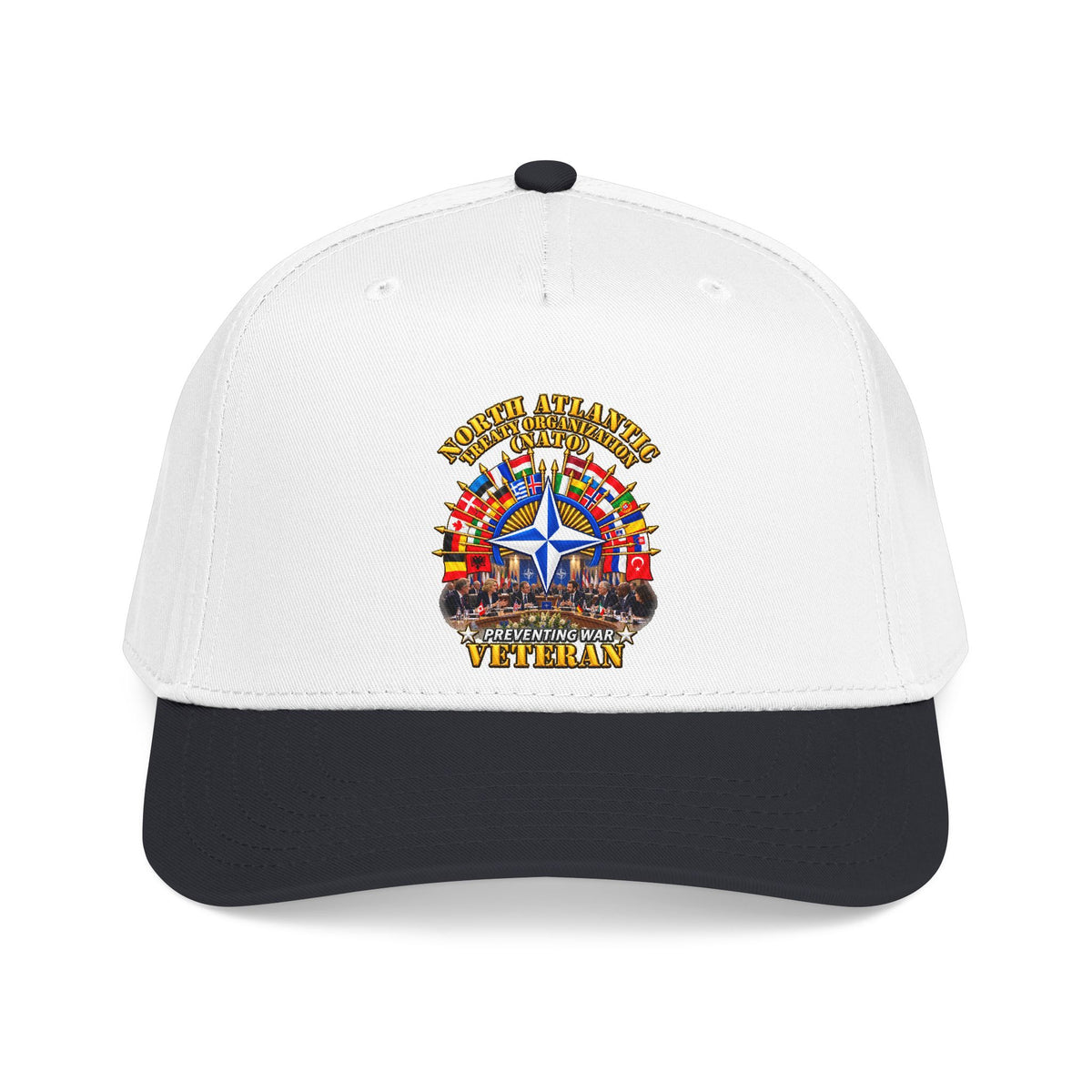 Mid Profile Baseball Cap - NATO - Polished NATO Veteran - with flags - Meeting Scene - 3D - Transparent