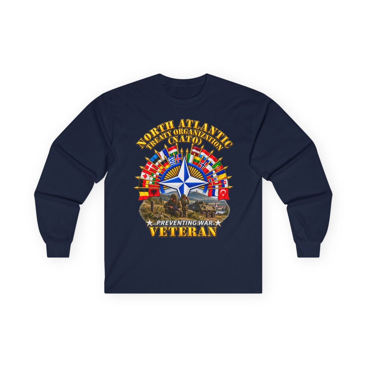 Unisex Ultra Cotton Long Sleeve Tee - NATO - Polished NATO Veteran - with flags - Military Scene - 3D - Transparent