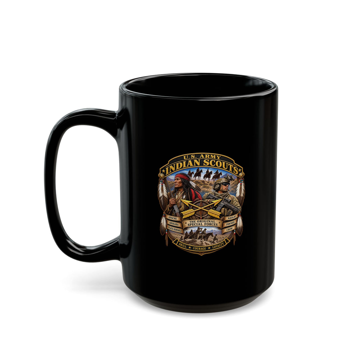 Black Mug  (15oz) - United States Indian Scouts (USS) - Original Special Forces - 3D - Enhanced