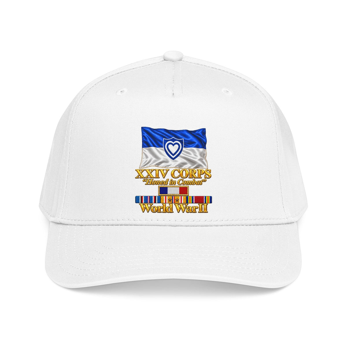 Mid Profile Baseball Cap - Army - XXIV Corps Flag - Waving - Ribbons - World War II - 3D - Transparent