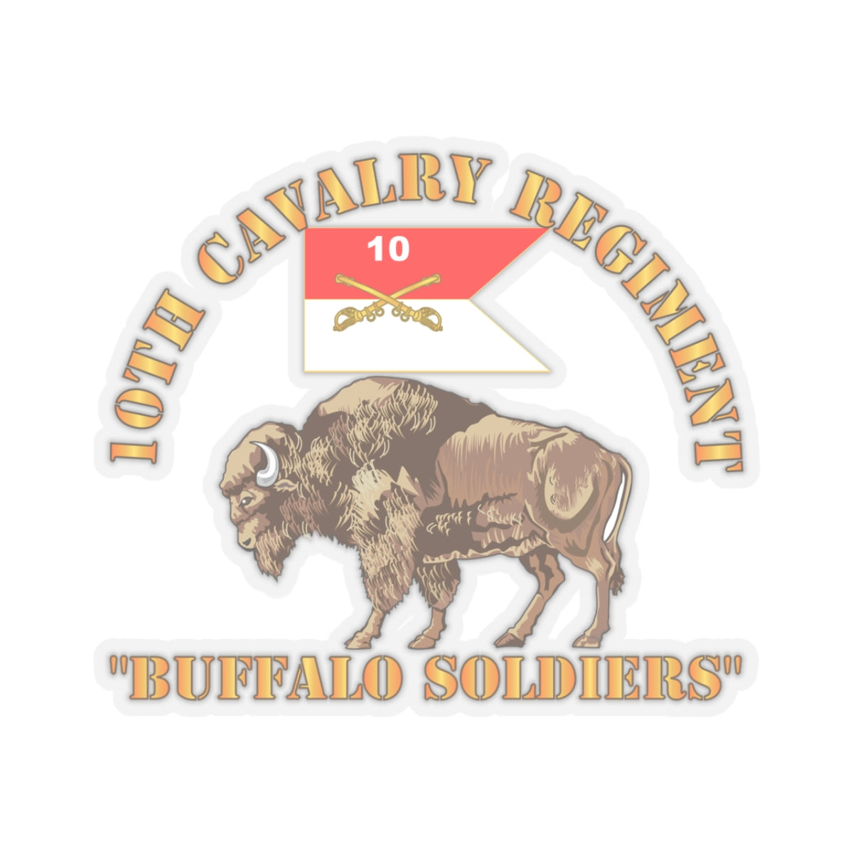 Kiss-Cut Sticker - Army - 10th Cavalry Regiment - Buffalo Soldiers w 10th Cav Guidon